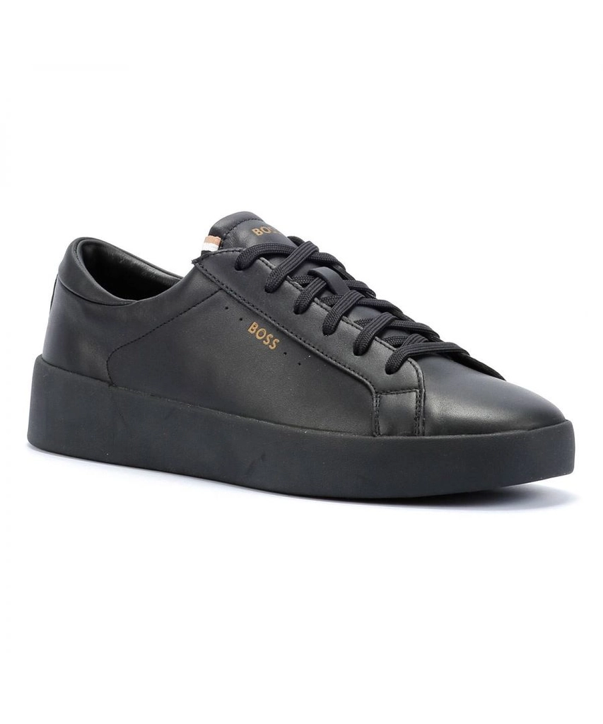 Hugo Boss Belwar Tennis Smooth Leather Mens Black Trainers - Size UK 8